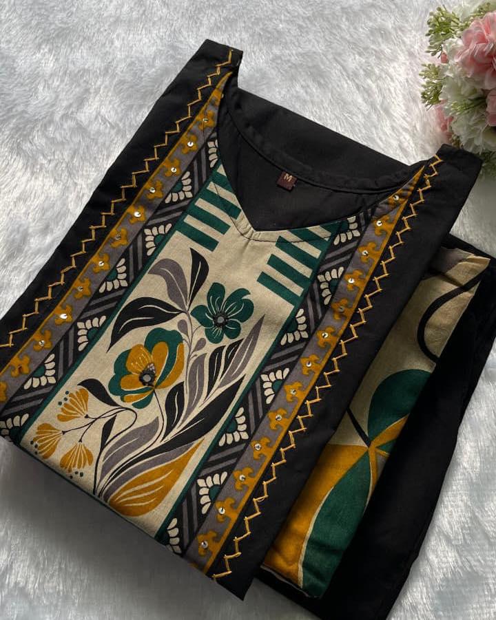 Elegant Cotton Kurta Set With Thread Katha Work