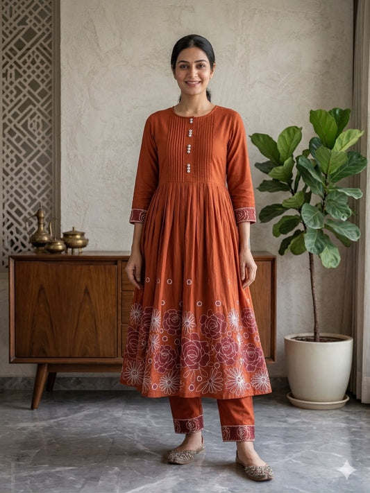 Premium Embroidered Dhabu Cotton Co-ord Set