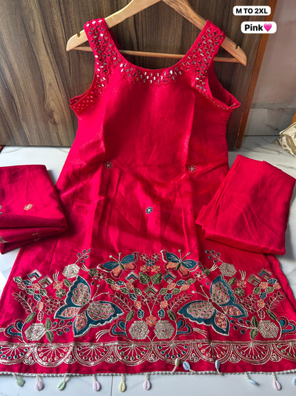 Premium Glass Silk Short Kurti Set