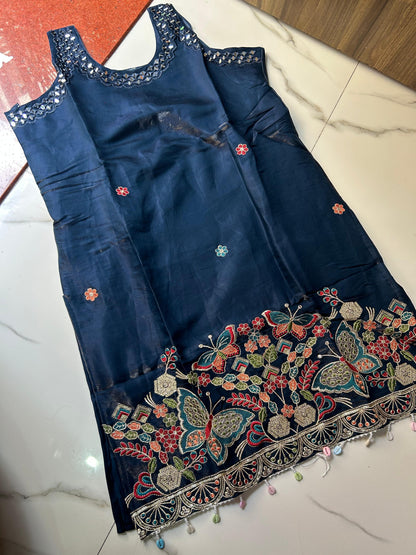 Premium Glass Silk Short Kurti Set