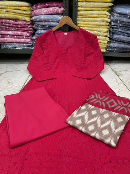 Beautiful Schiffli Embroidery Cotton Kurta Set