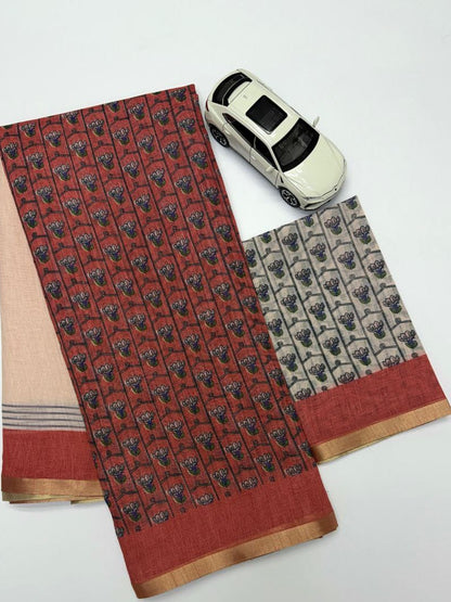 Stylish Digital Print Soft Linen Saree
