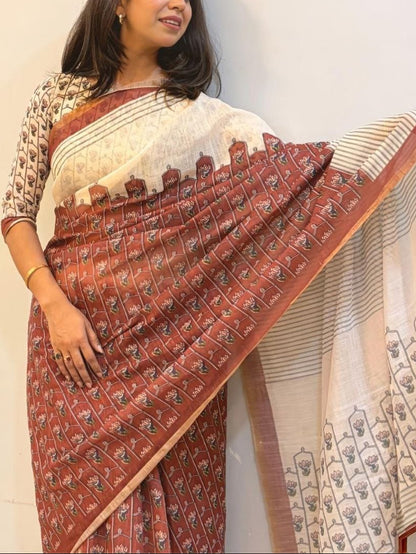 Stylish Digital Print Soft Linen Saree