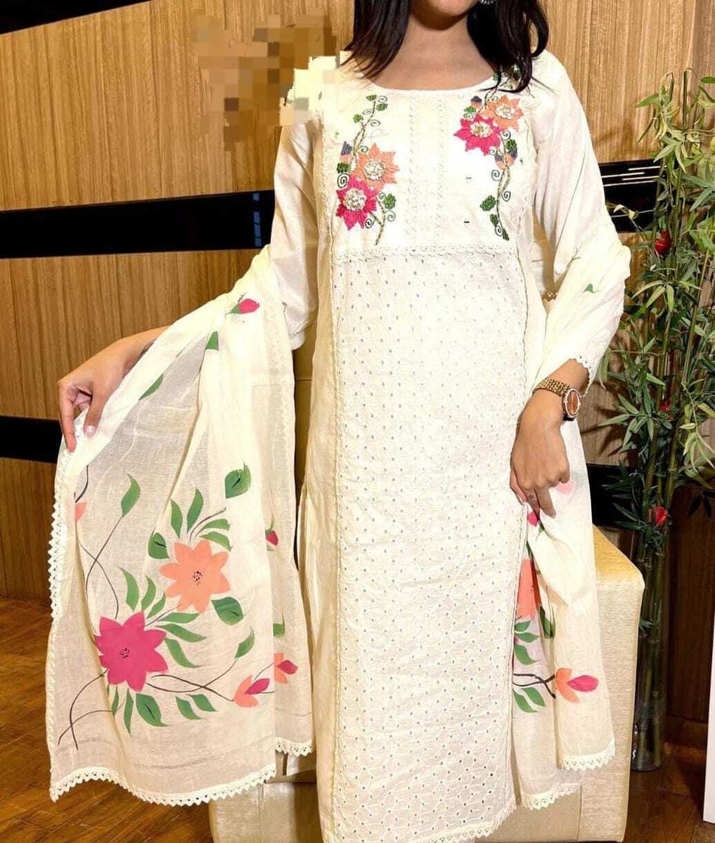 Summer Special Jaipuri Schiffli Cotton Kurta Set