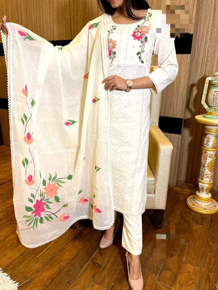 Summer Special Jaipuri Schiffli Cotton Kurta Set