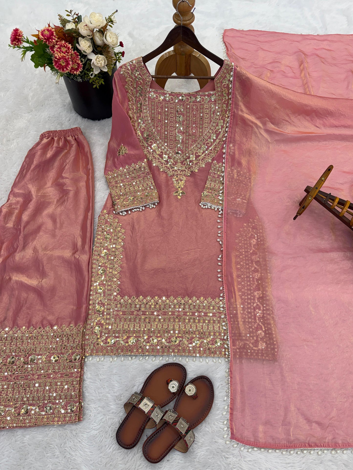 Designer Fendy Silk Sharara Set
