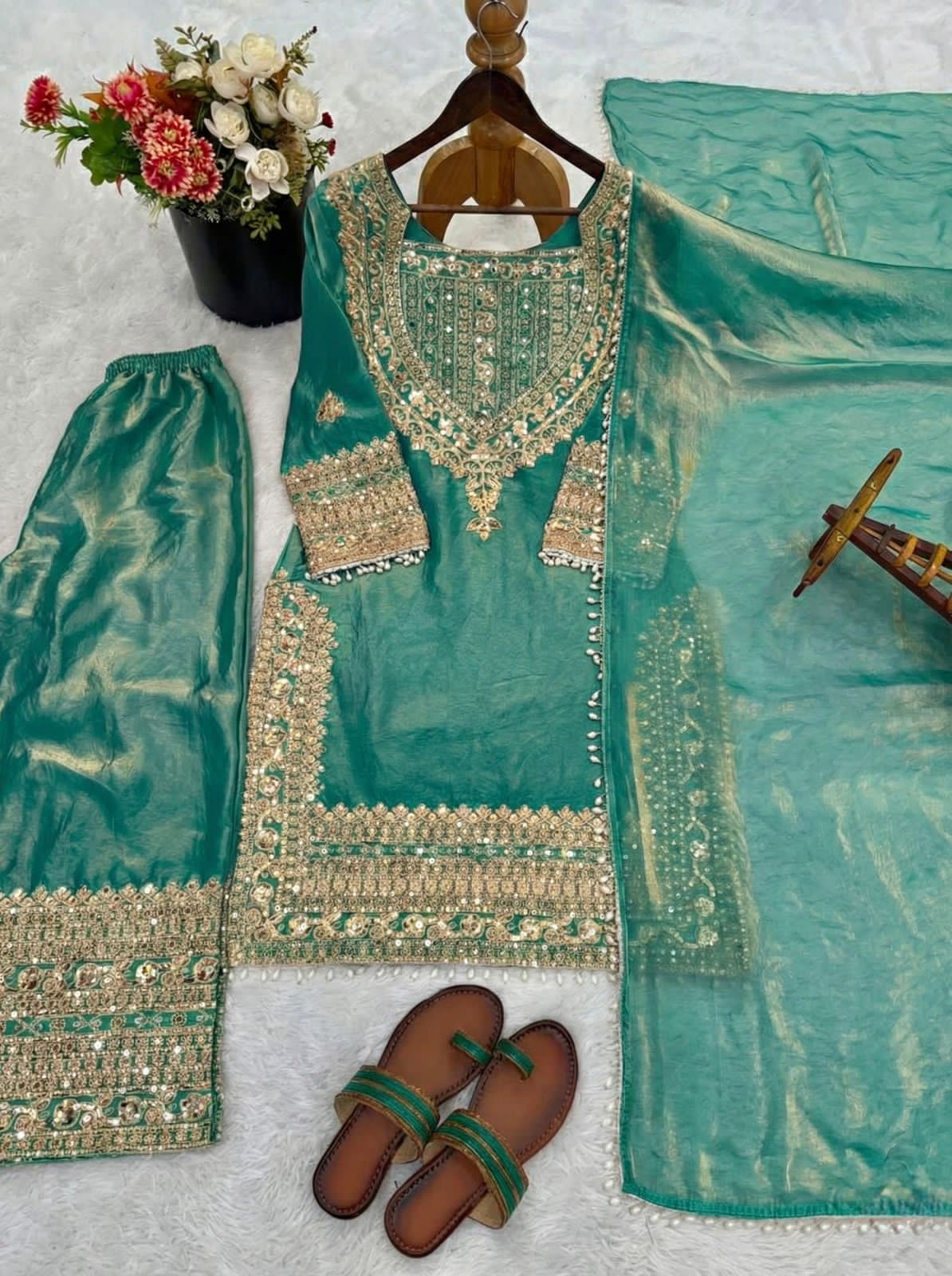 Designer Fendy Silk Sharara Set