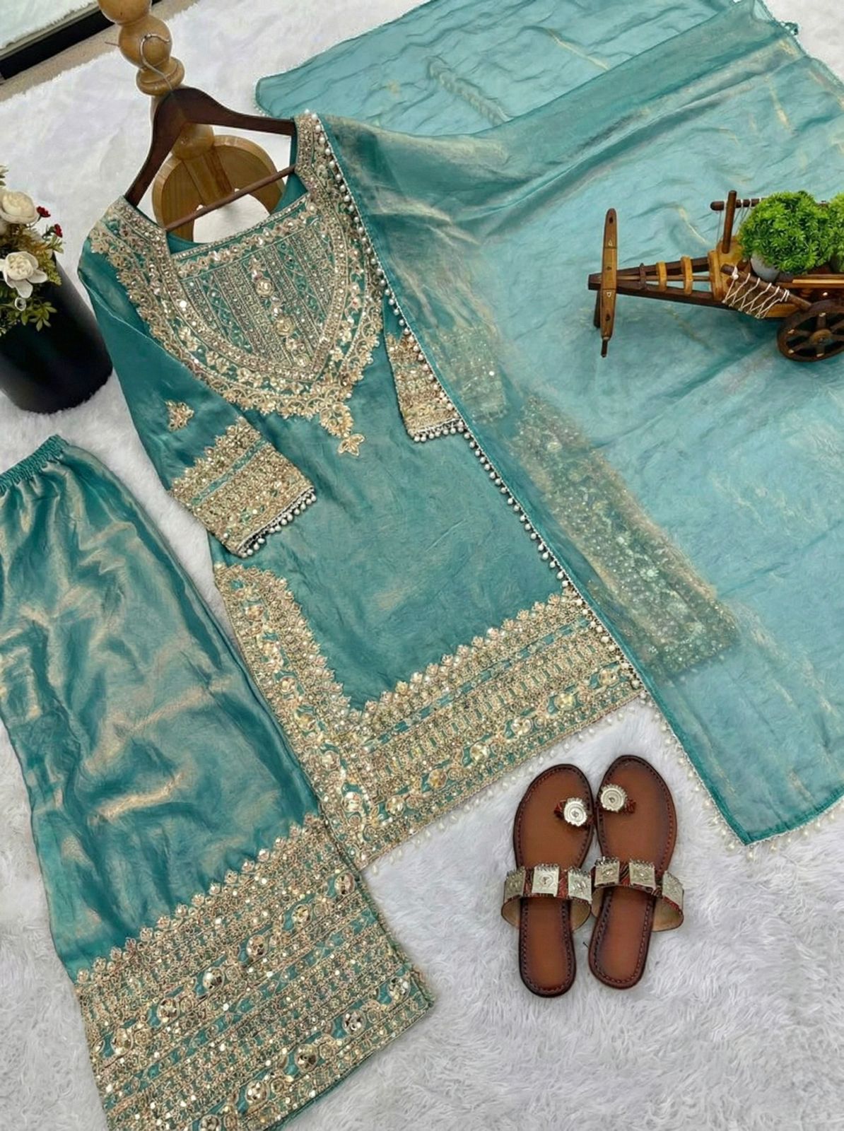 Designer Fendy Silk Sharara Set