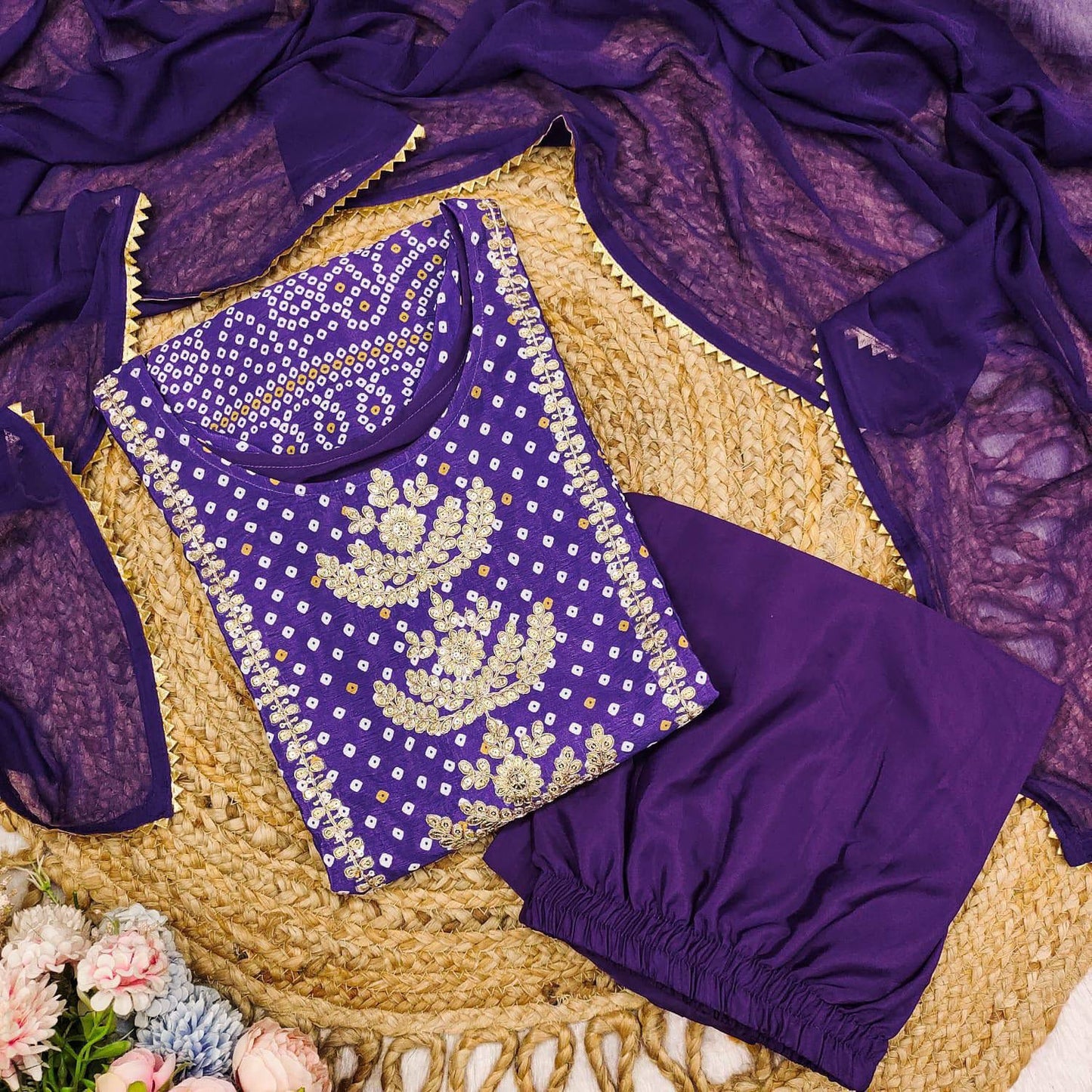 Bandhani-inspired Chinon Kurta Set