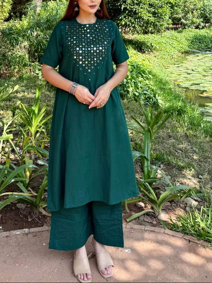 Stylish Green Mirrored Cotton Co-Ord Set
