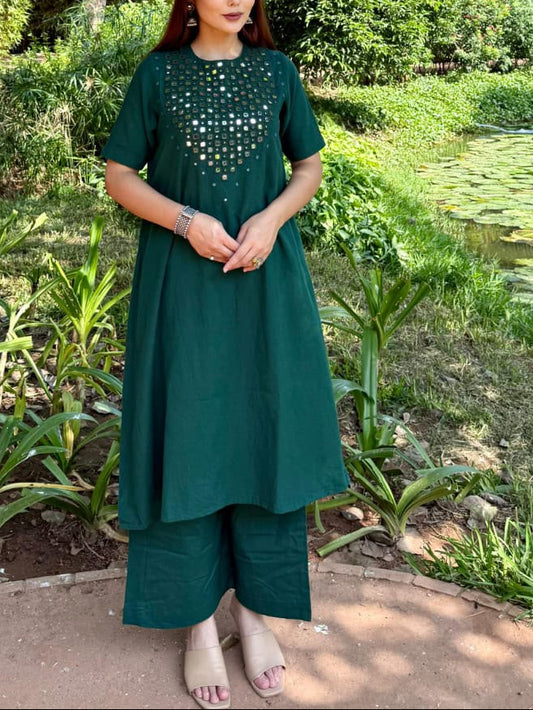 Stylish Green Mirrored Cotton Co-Ord Set