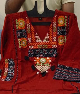 Elegant Red Embroidered Yoke Cotton Kurta Set