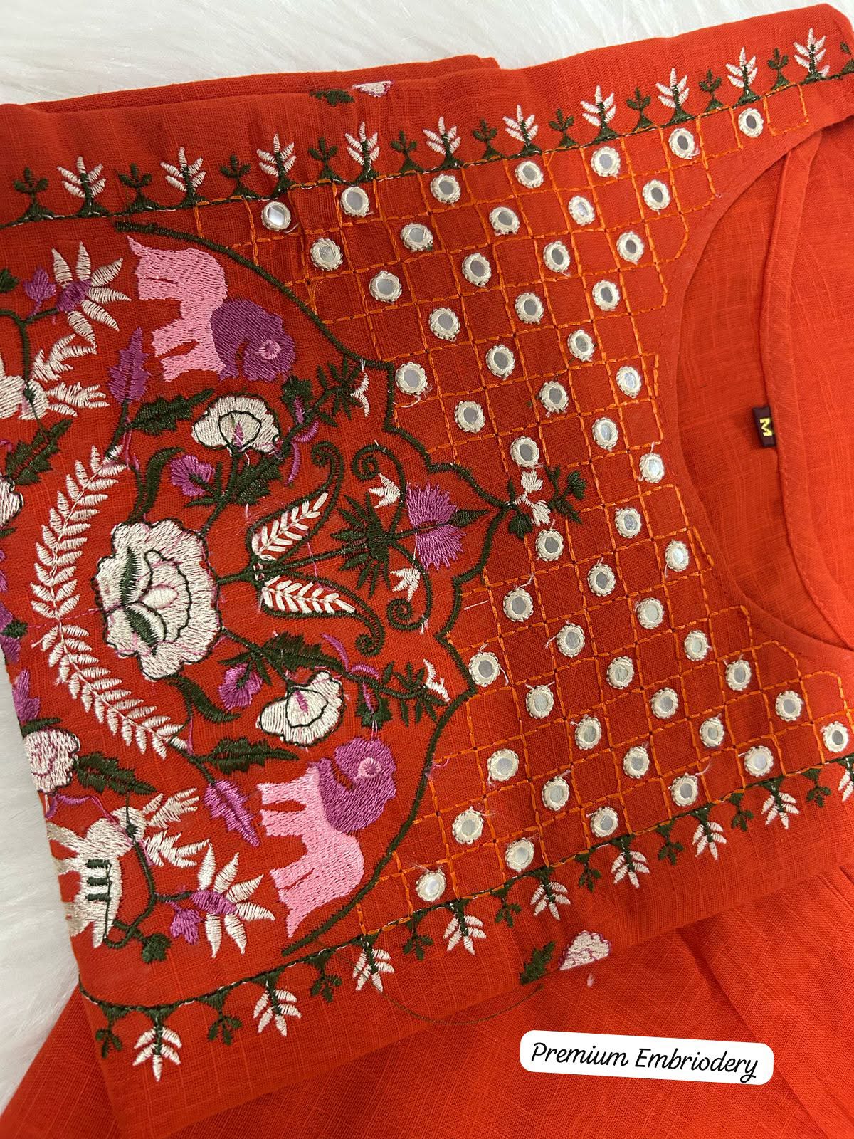 Summer Ornge Embroidered Cotton Kurta Set