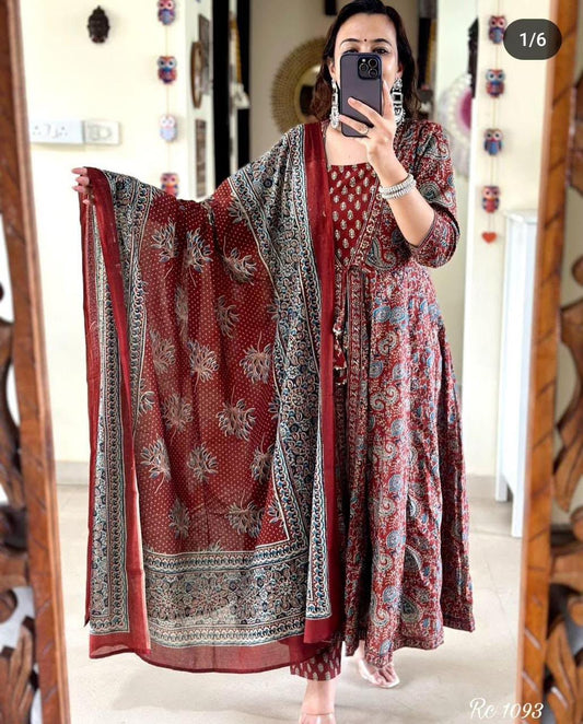 Graceful Embroidered Anarkali Cotton Kurta Set