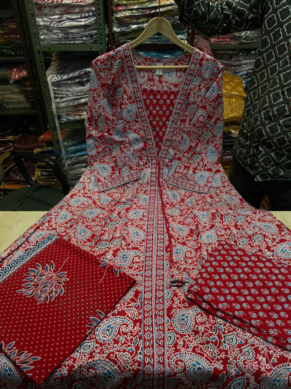Graceful Embroidered Anarkali Cotton Kurta Set