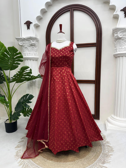 Premium Chanderi Jacquard Butti Anarkali Suit Set