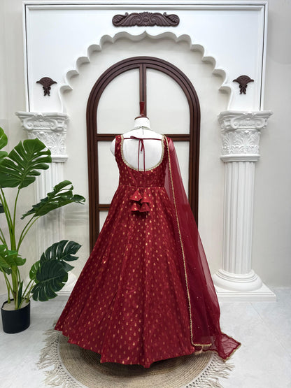 Premium Chanderi Jacquard Butti Anarkali Suit Set