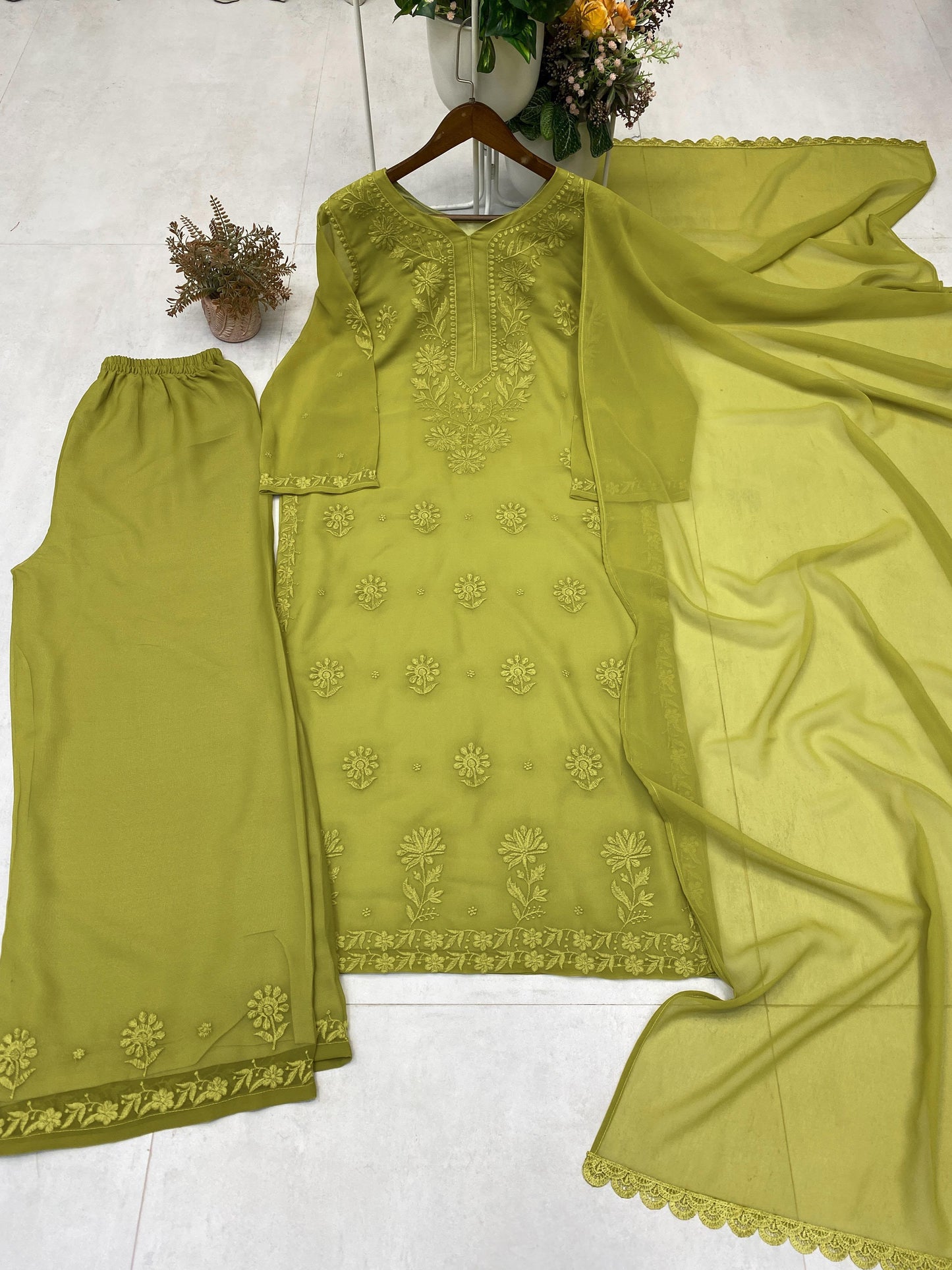 Designer Georgette Suit with Palazzo And Dupatta
