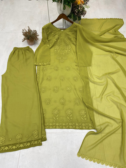 Designer Georgette Suit with Palazzo And Dupatta