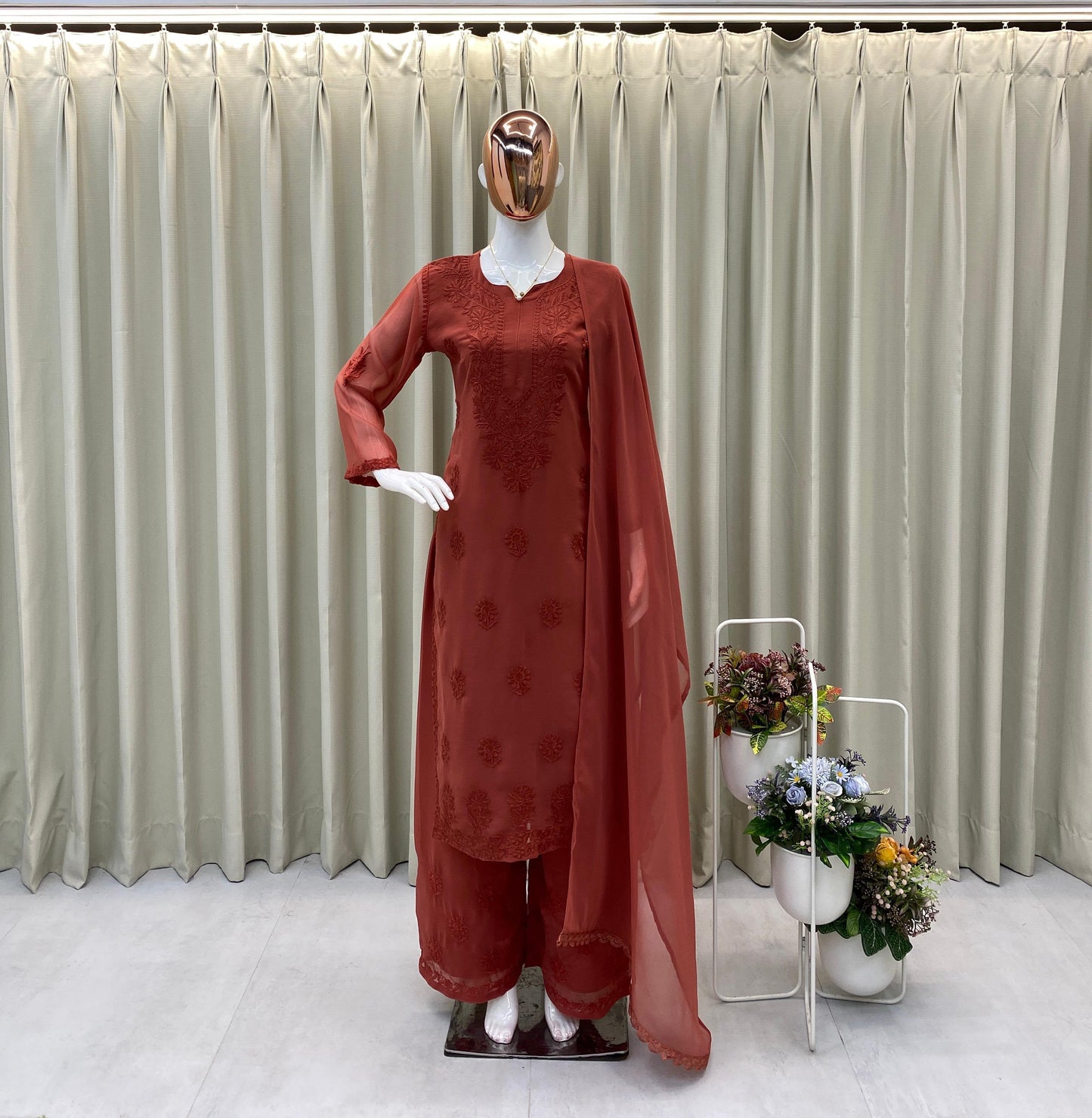 Designer Georgette Suit with Palazzo And Dupatta
