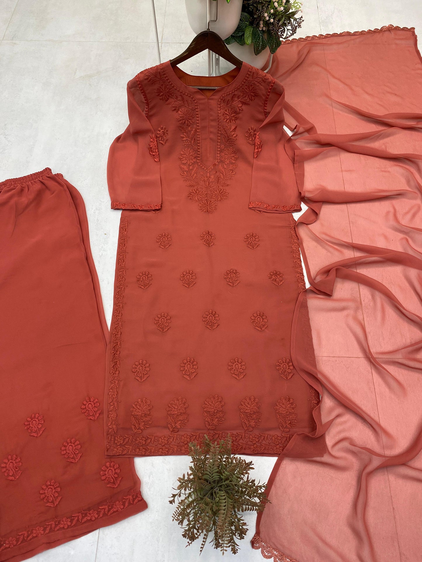 Designer Georgette Suit with Palazzo And Dupatta