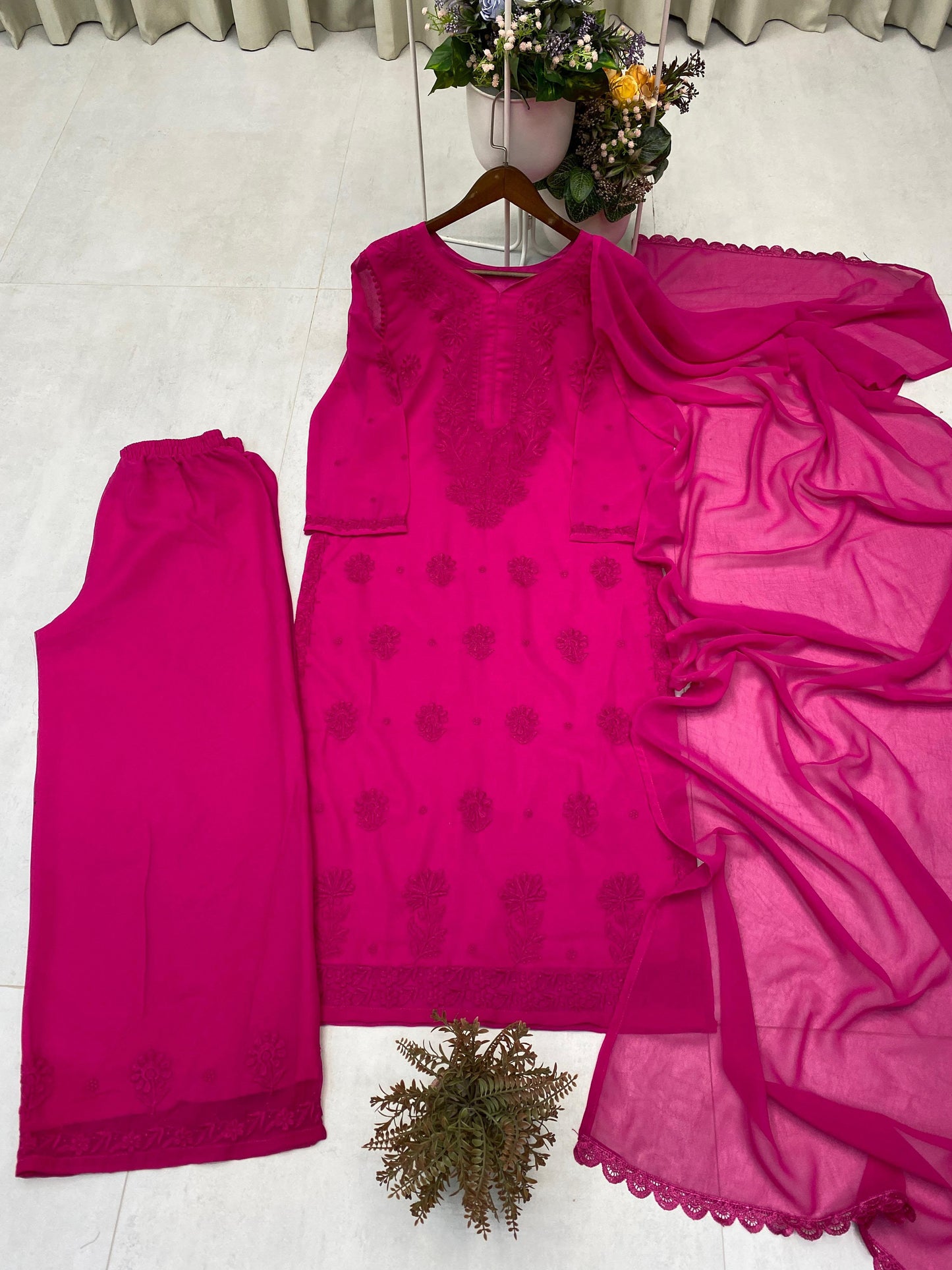 Designer Georgette Suit with Palazzo And Dupatta