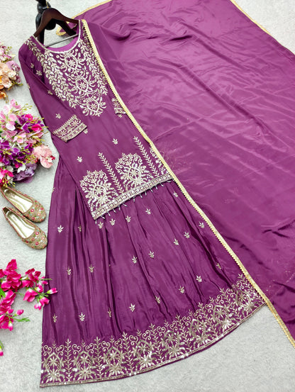 Trending Chinon Silk Top, Lehenga & Dupatta Set