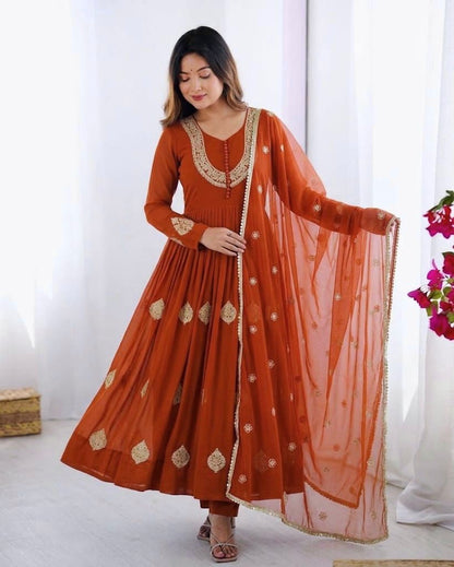 Blooming Georgette Anarkali Kurta With Intricate Coding Work