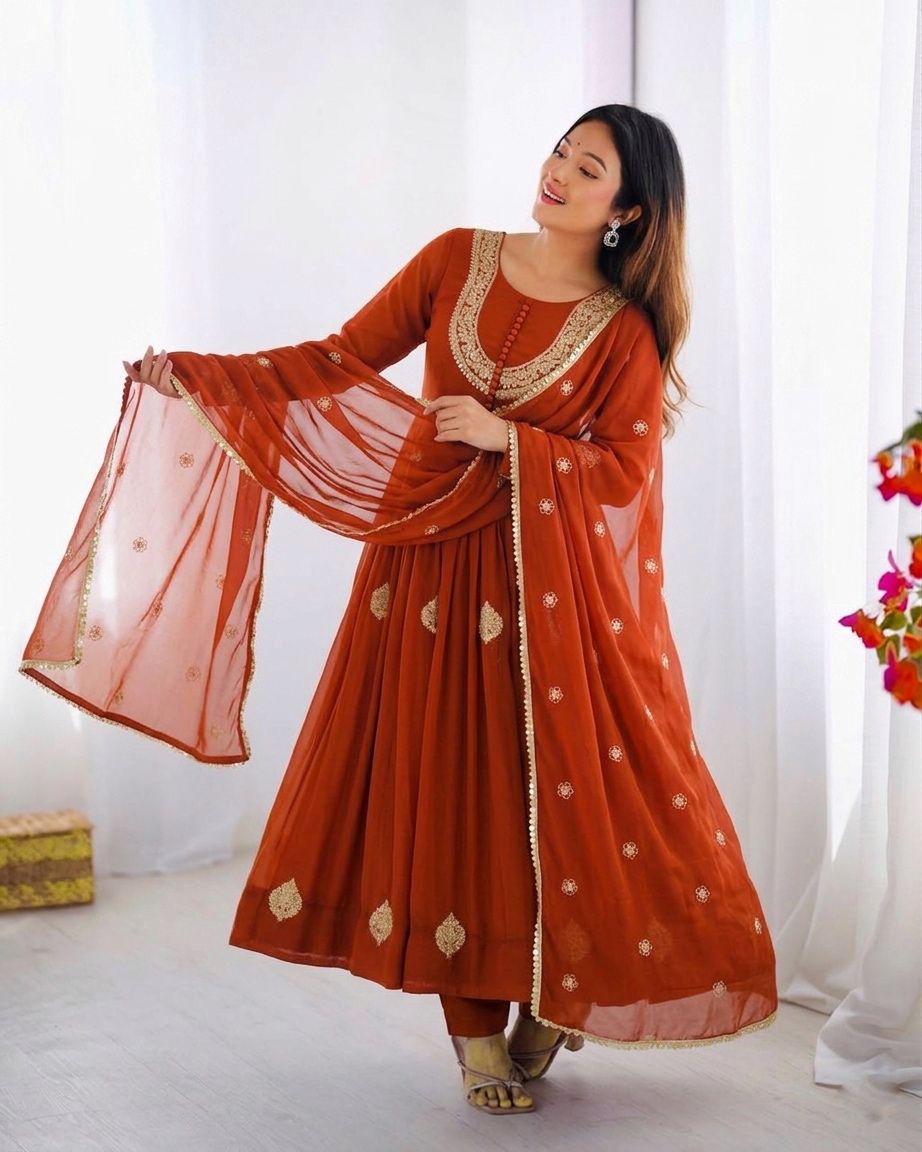 Blooming Georgette Anarkali Kurta With Intricate Coding Work