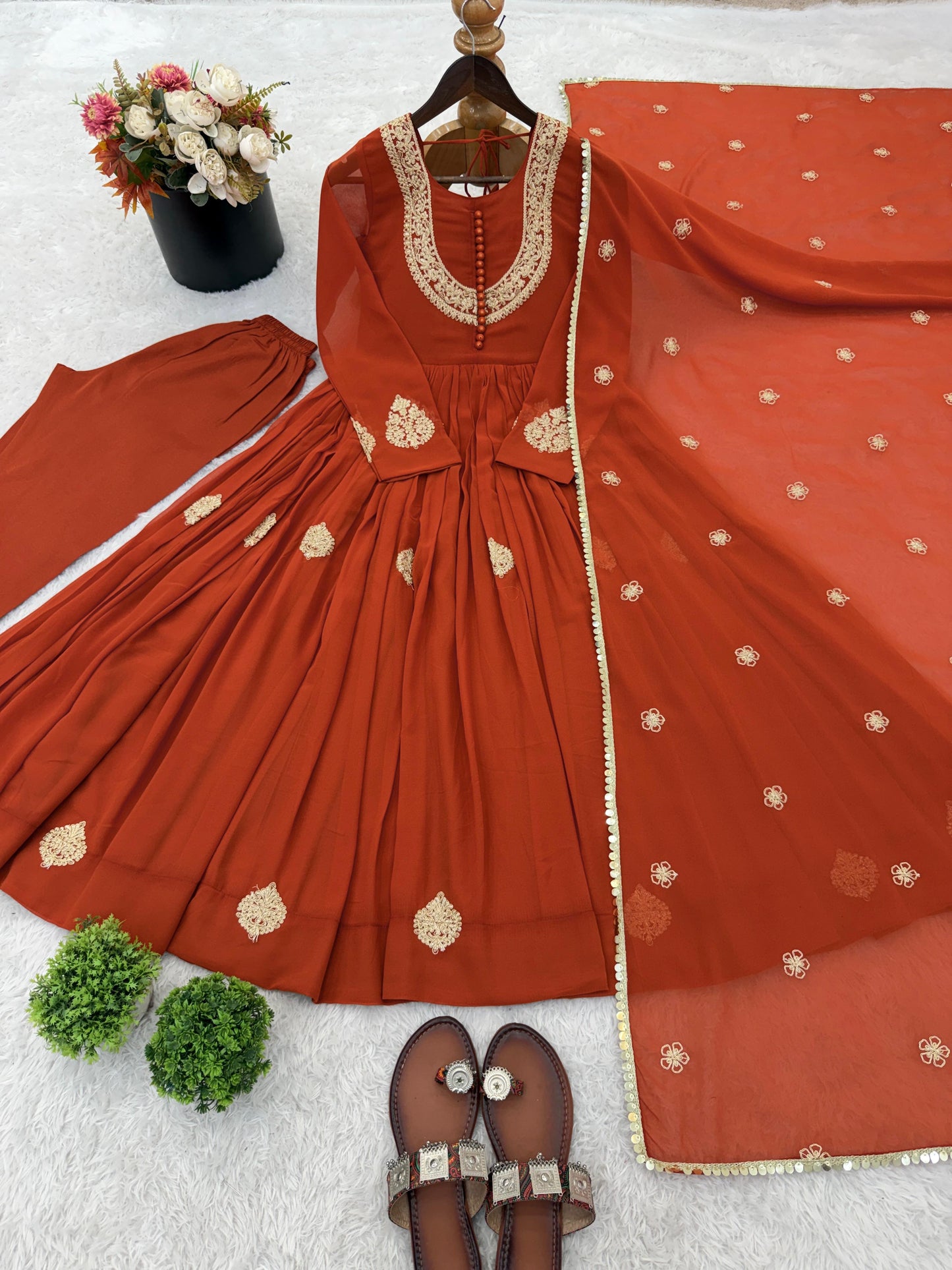 Blooming Georgette Anarkali Kurta With Intricate Coding Work