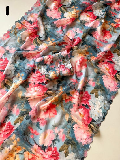 Gorgeous Heavy Satin Digital Print Georgette Saree