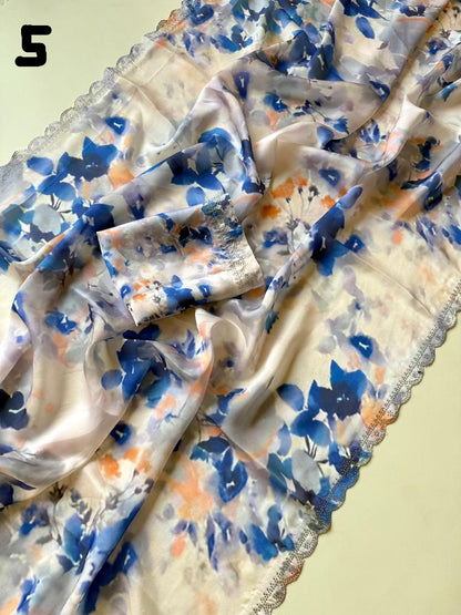 Gorgeous Heavy Satin Digital Print Georgette Saree