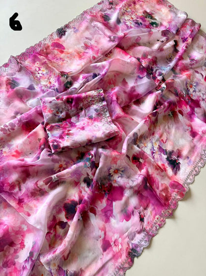 Gorgeous Heavy Satin Digital Print Georgette Saree