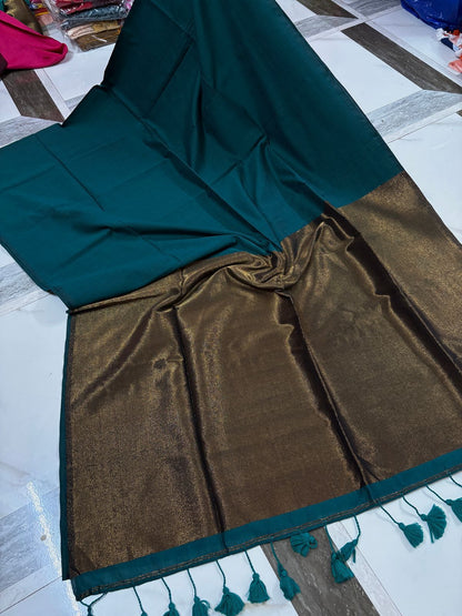 Handloom Khadi Cotton Saree With Heavy Zari Pallu
