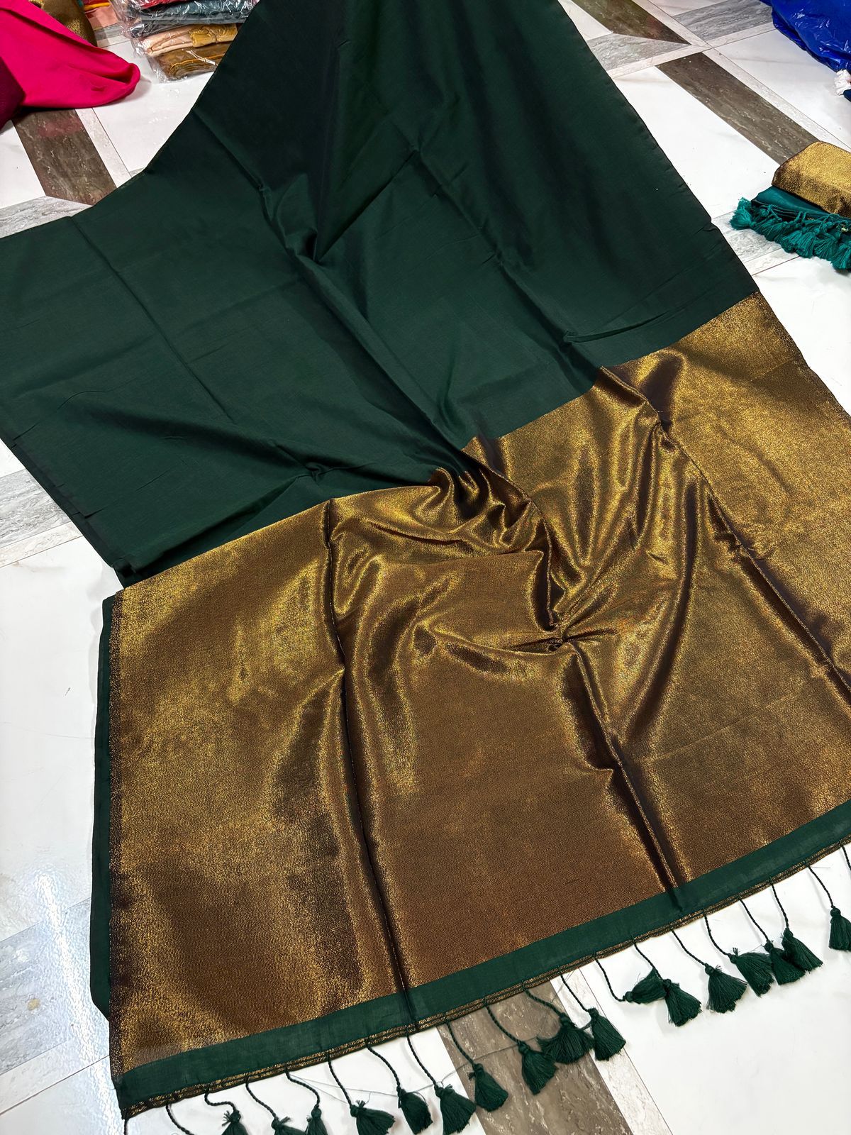 Handloom Khadi Cotton Saree With Heavy Zari Pallu