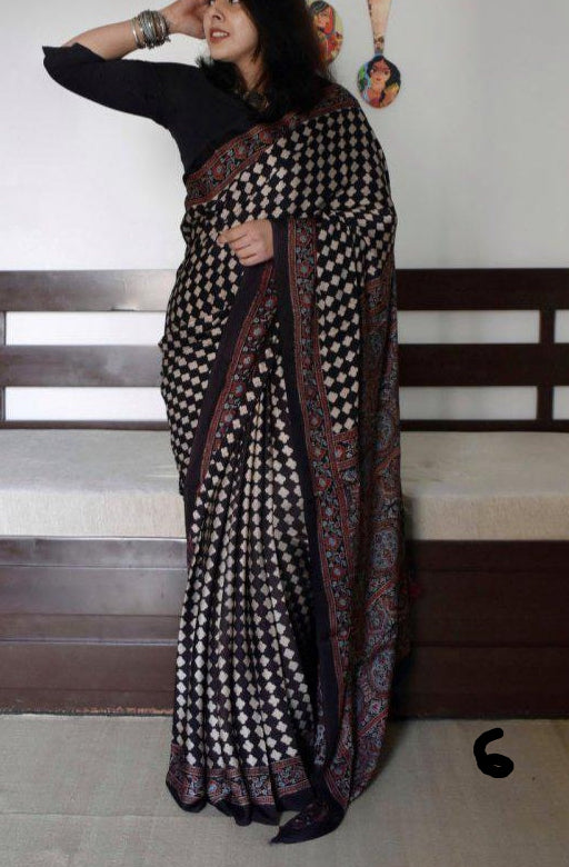 Ajrakh Digital Print Muslin Saree