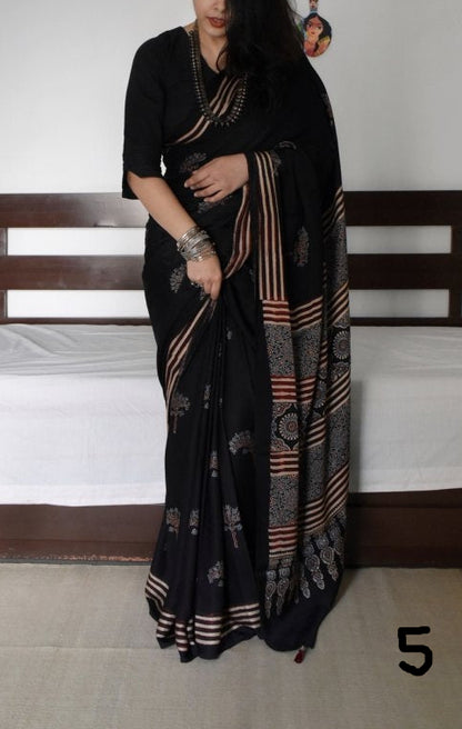 Ajrakh Digital Print Muslin Saree