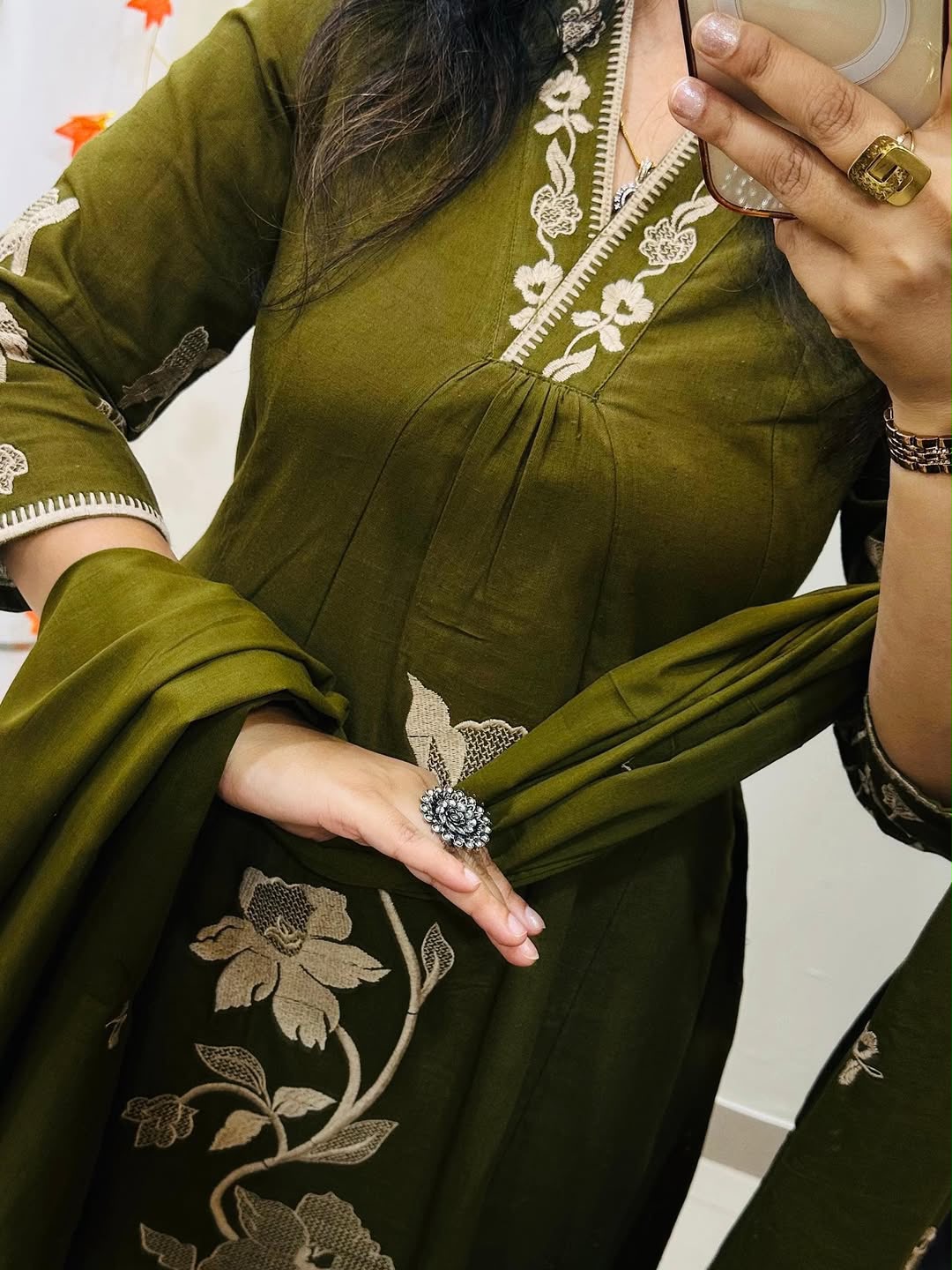 Graceful Embroidered A-Line Cotton Kurta Set