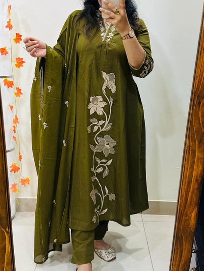 Graceful Embroidered A-Line Cotton Kurta Set