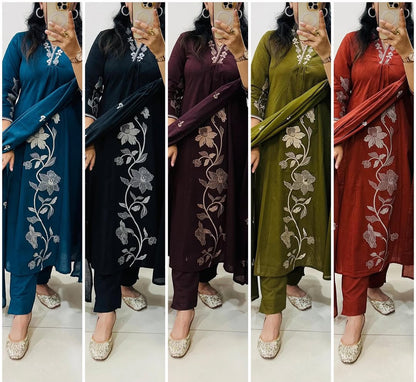 Graceful Embroidered A-Line Cotton Kurta Set