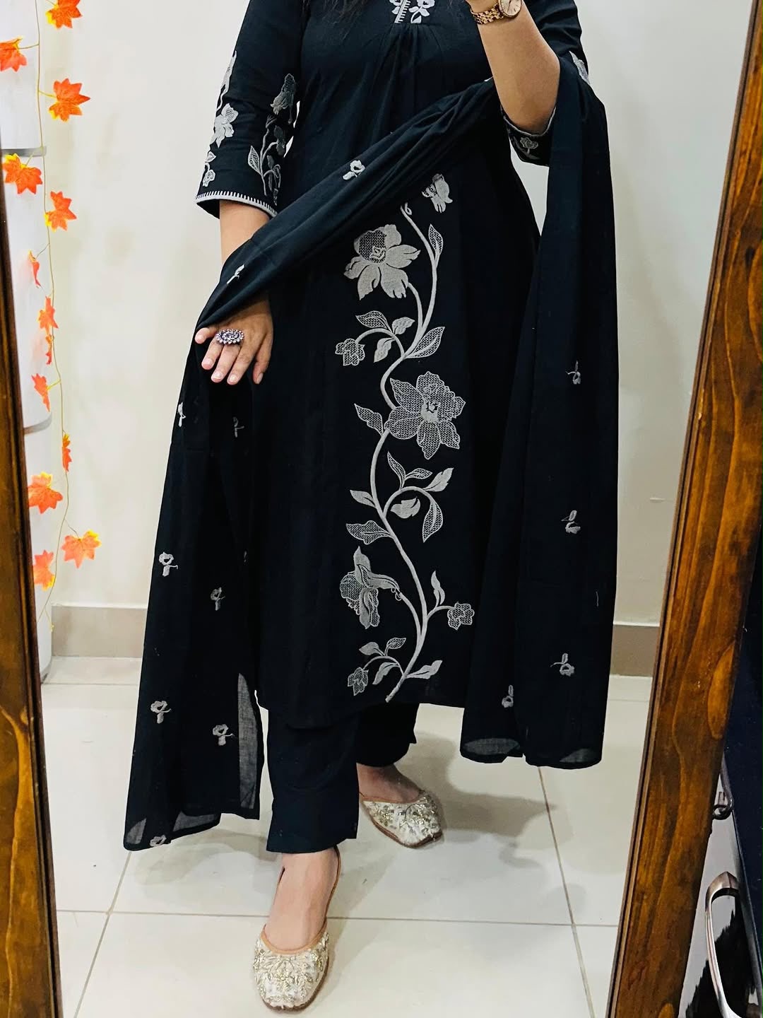 Graceful Embroidered A-Line Cotton Kurta Set