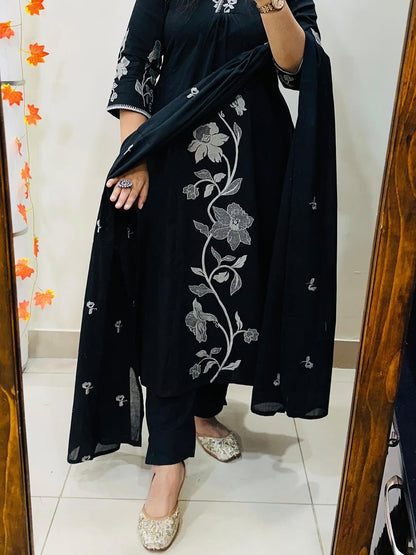 Graceful Embroidered A-Line Cotton Kurta Set