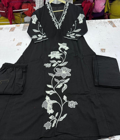 Graceful Embroidered A-Line Cotton Kurta Set