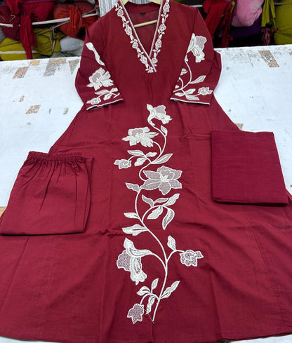 Graceful Embroidered A-Line Cotton Kurta Set