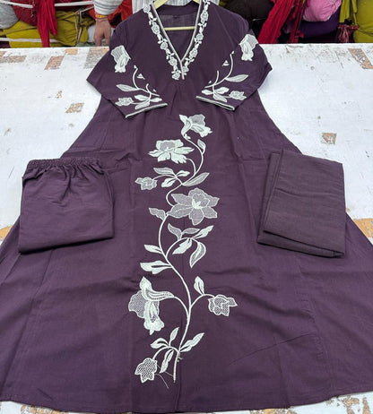 Graceful Embroidered A-Line Cotton Kurta Set