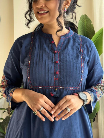 Elegant Pintex And Handwork A-Line Cotton Kurta Set