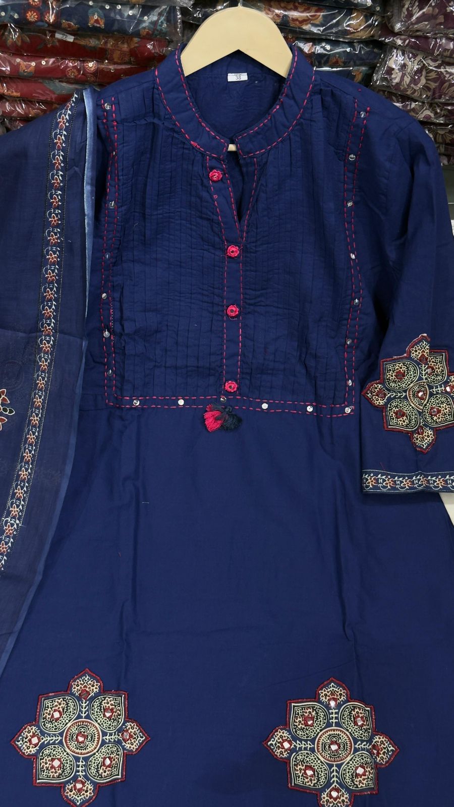 Elegant Pintex And Handwork A-Line Cotton Kurta Set