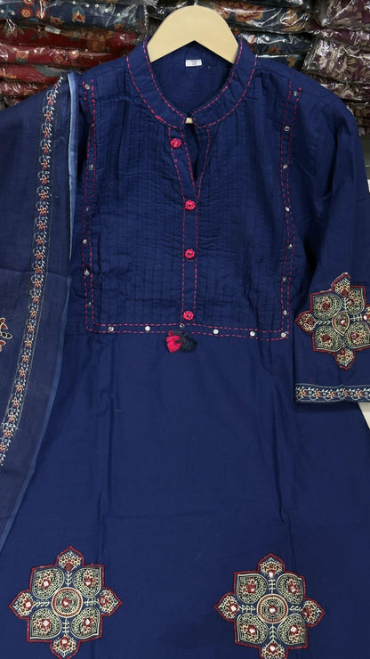 Elegant Pintex And Handwork A-Line Cotton Kurta Set