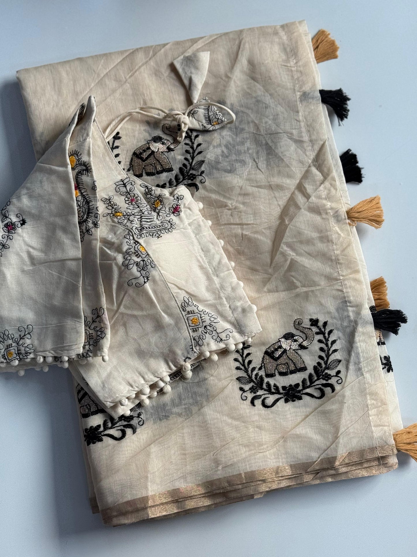 Graceful Elephant Design Chanderi Silk Saree