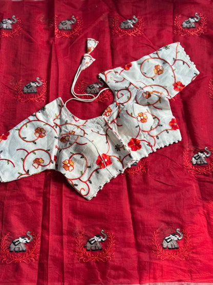Graceful Elephant Design Chanderi Silk Saree